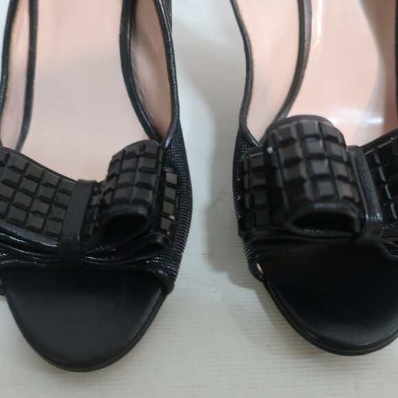 Womens Kate Spade Black Metallic Slingback Sandals W/Bead Bow Tie 7 - Picture 6 of 10